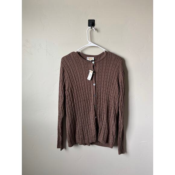 VTG 90's NWT Brown Talbots 100% Silk Cable Knit Button Up Cardigan W/ Top- Sz M - Picture 7 of 9